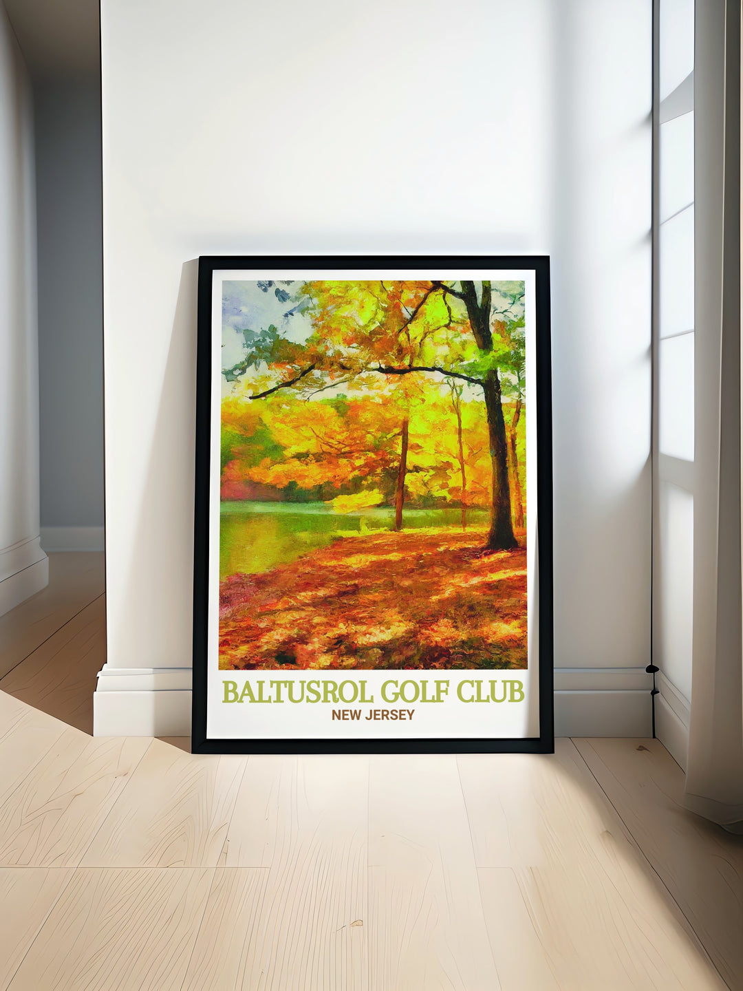 Baltusrol Golf Club Wall Art capturing the legendary golf course and the peaceful landscapes of Watchung Reservation. This golf poster is a stunning representation of both landmarks, making it an excellent addition to any home or office decor for those who appreciate golf and nature.