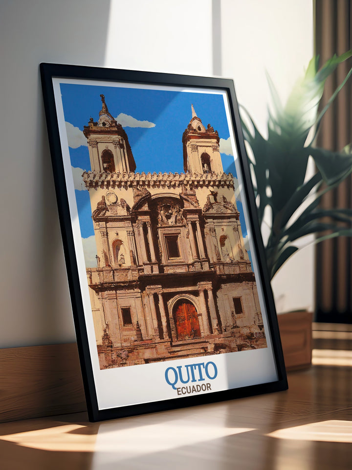 La Compañía de Jesús Canvas Art showcasing the detailed craftsmanship of one of South Americas most renowned Baroque churches. This travel print brings Ecuadors cultural and architectural heritage into your home.