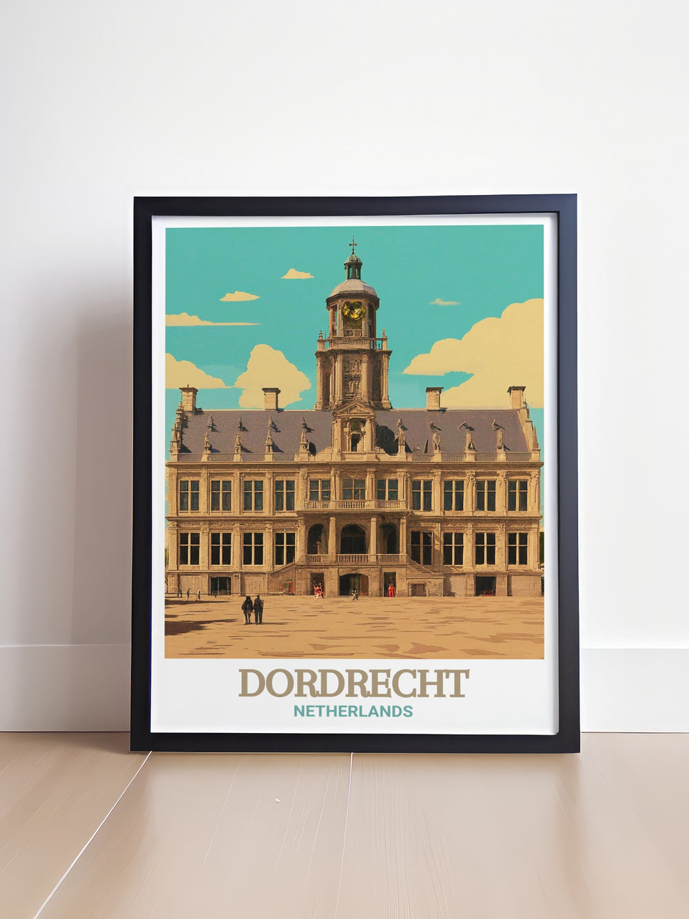 City Hall of Dordrecht is beautifully depicted in this Netherlands travel art print, highlighting its intricate architectural details. Ideal for those who appreciate Dutch culture, this wall art brings the charm of Dordrecht into your home.