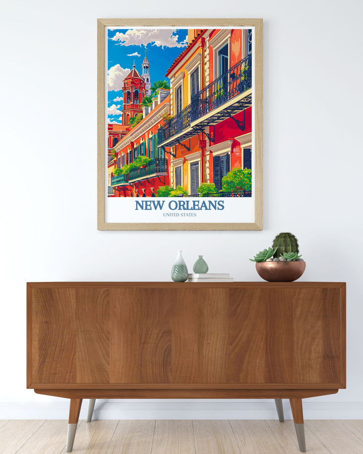 Beautiful French Quarter artwork with a focus on St. Louis Cathedral highlighting New Orleans unique architectural beauty