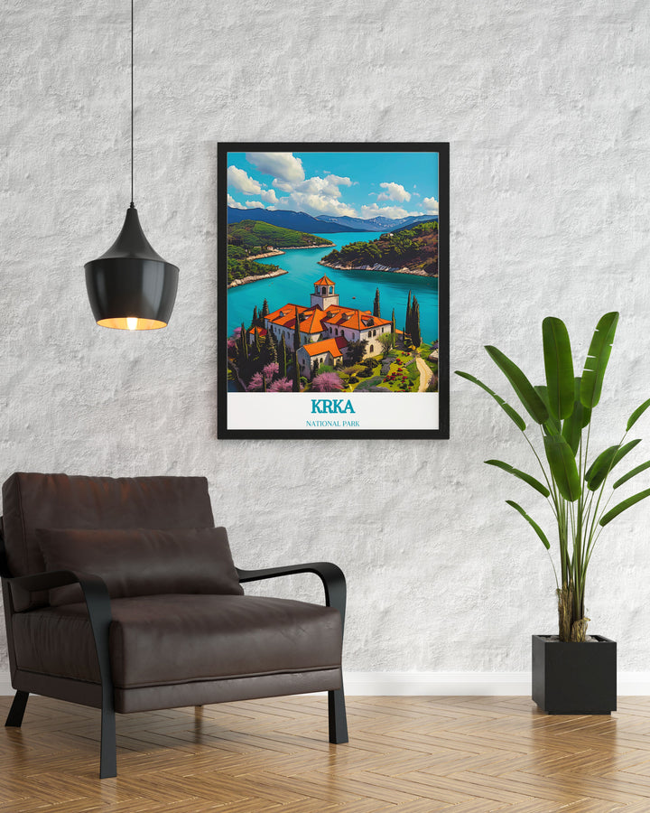 Visovac Island stunning print reflecting the peaceful and picturesque nature of Krka Park providing a calming influence in any room