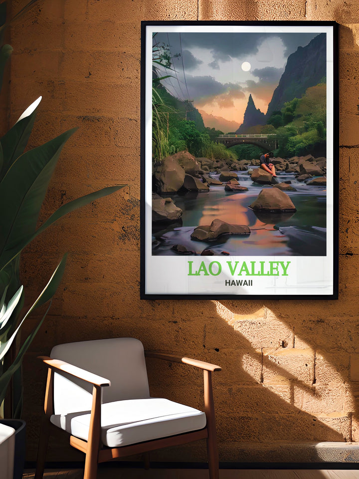 Explore the natural beauty of Hawaii with this canvas art featuring Lao Stream. The vibrant colors and detailed scenery make it a stunning addition to any collection of nature inspired decor.