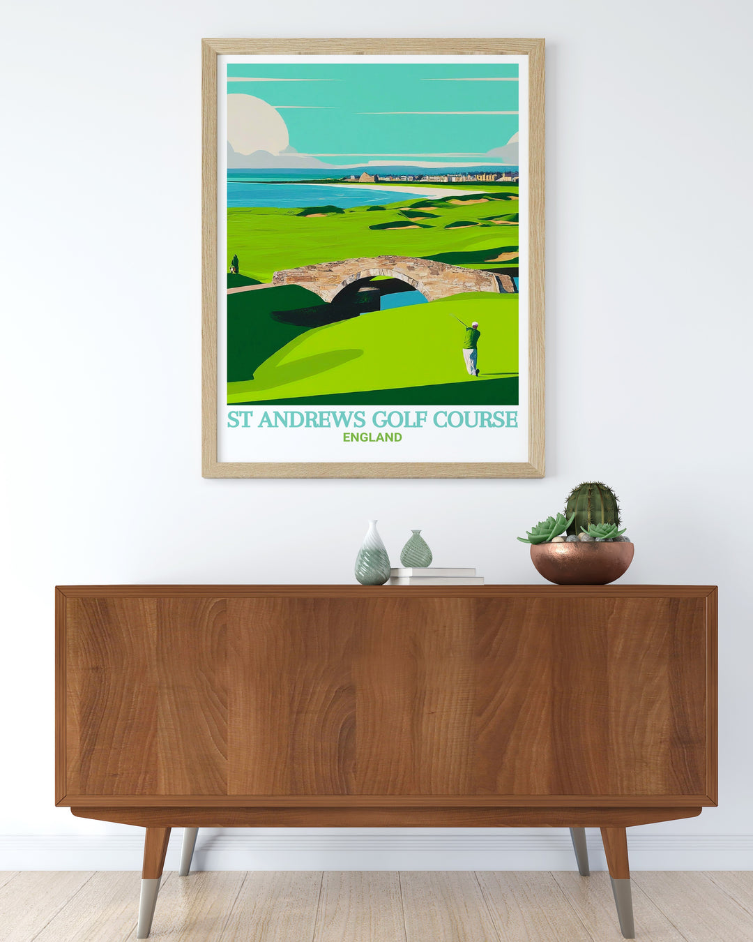 Wall poster of St Andrews, capturing the famous Golf Course and Old Course. This print is perfect for adding a sense of adventure and cultural appreciation to your interior design, celebrating Scotlands unique heritage.