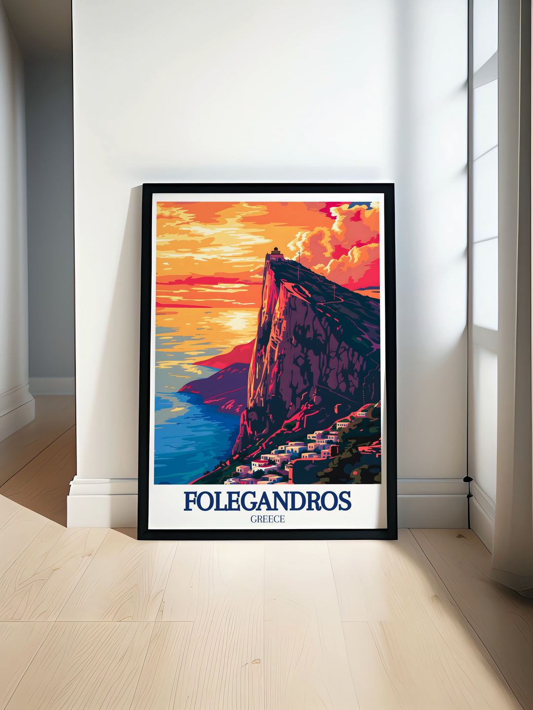 A Folegandros poster print featuring the ancient Kastro, highlighting the rich history and stunning views of the Aegean Sea. This travel print captures the timeless charm of Greek island life, perfect for any decor that celebrates culture and beauty.