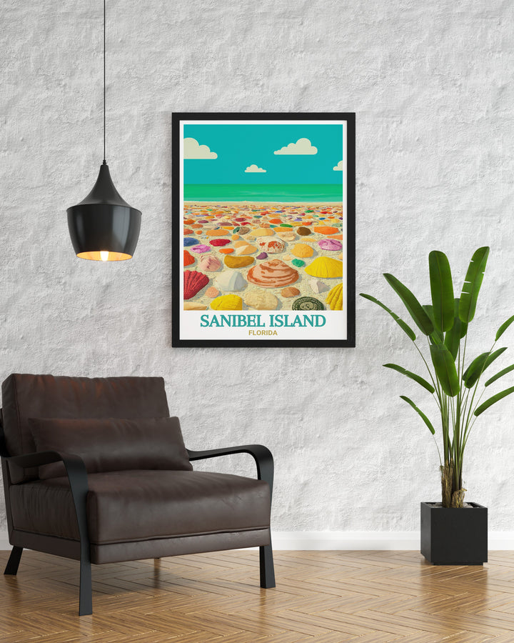 Art print of Blind Pass Beach, capturing the essence of a perfect day on Sanibel Island, Florida. This detailed artwork is a tribute to Floridas most beloved coastal destinations.