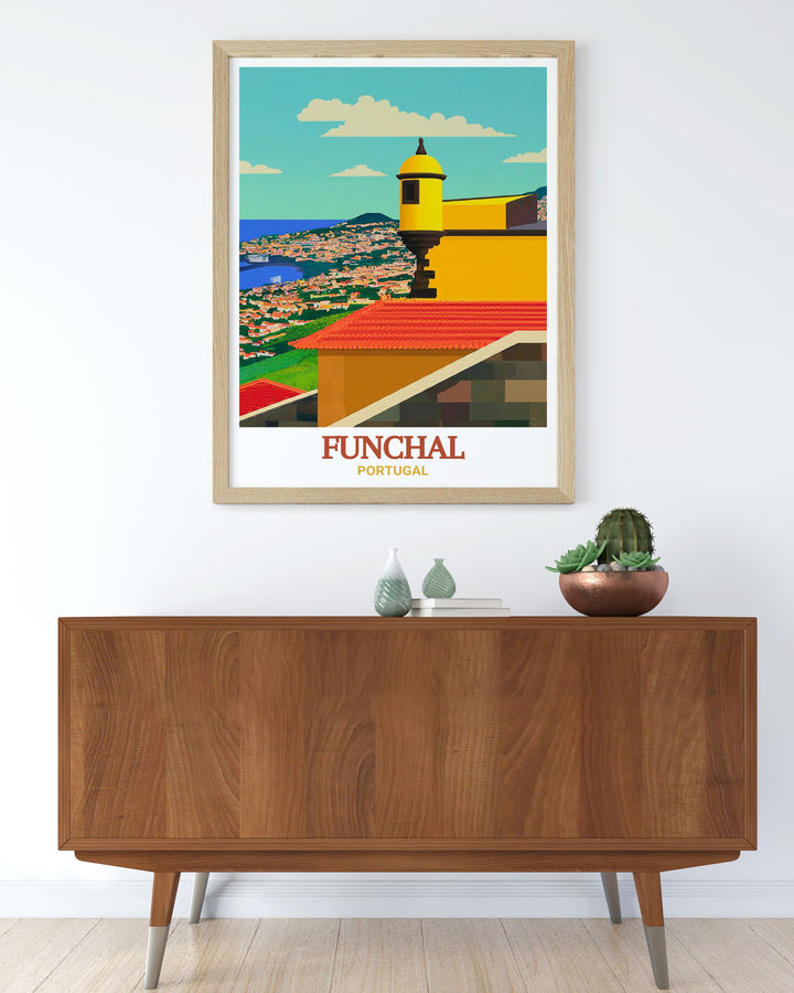 A stunning São Tiago Fortress art print that brings the rich history and architectural beauty of Funchal, Portugal, into your home. This poster features intricate details and vibrant colors, making it an ideal choice for those who appreciate historical landmarks and fine art.