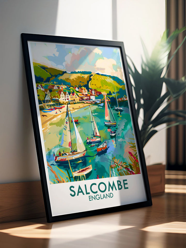 This framed print of Salcombe Harbor is a perfect addition to your living room décor capturing the timeless charm of Salcombe Devon