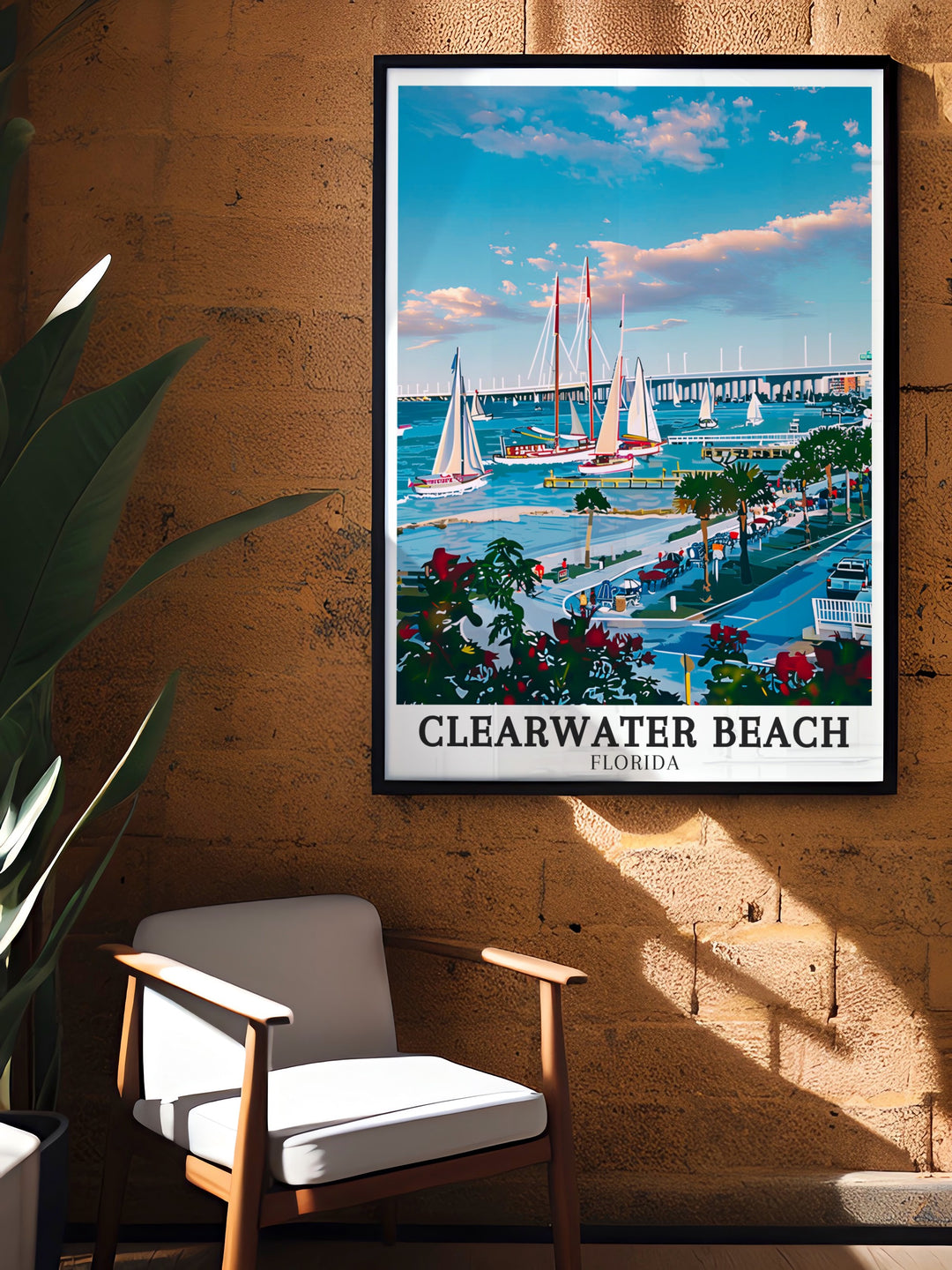 Clearwater Memorial Causeway Travel Posters. Showcasing the beautiful views of Beach Walk and Clearwater Beach, these travel posters capture the essence of Floridas coastal charm. Perfect for adding elegance to any wall decor.