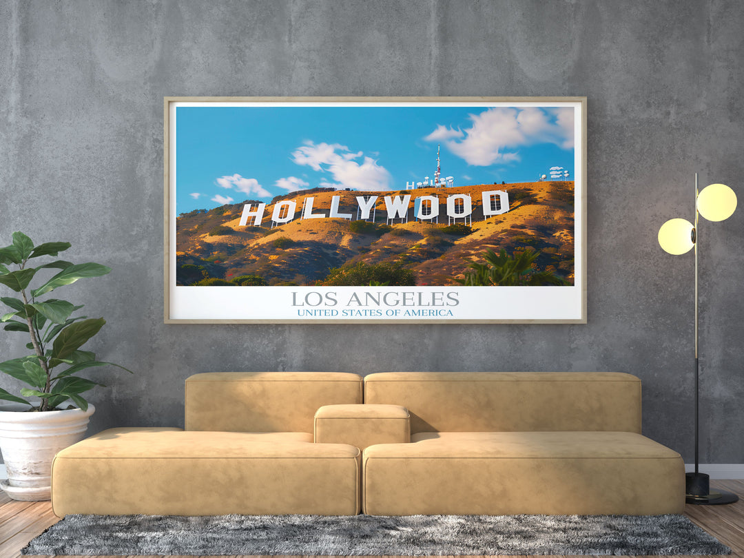 Hollywood Sign Framed Print offering a sophisticated view of the iconic sign against the Los Angeles backdrop. A beautiful addition to any room or a great gift for lovers of California and travel.