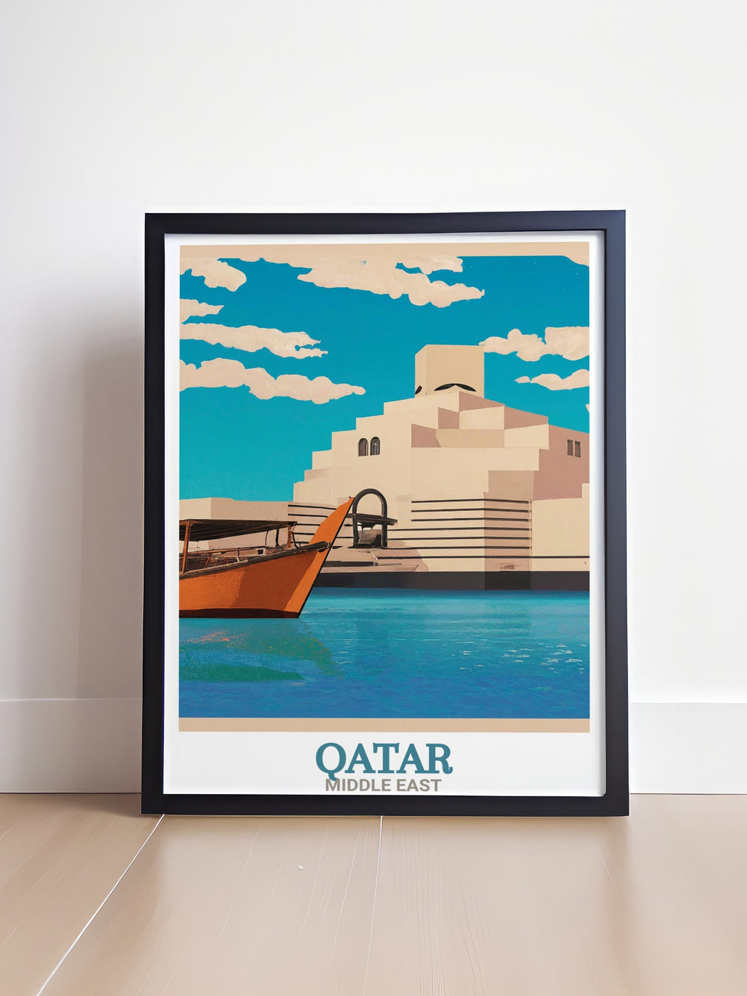 Museum of Islamic Art wall art from Qatar. The detailed artwork captures the essence of this architectural gem, making it a sophisticated addition to any interior that celebrates global landmarks and design.