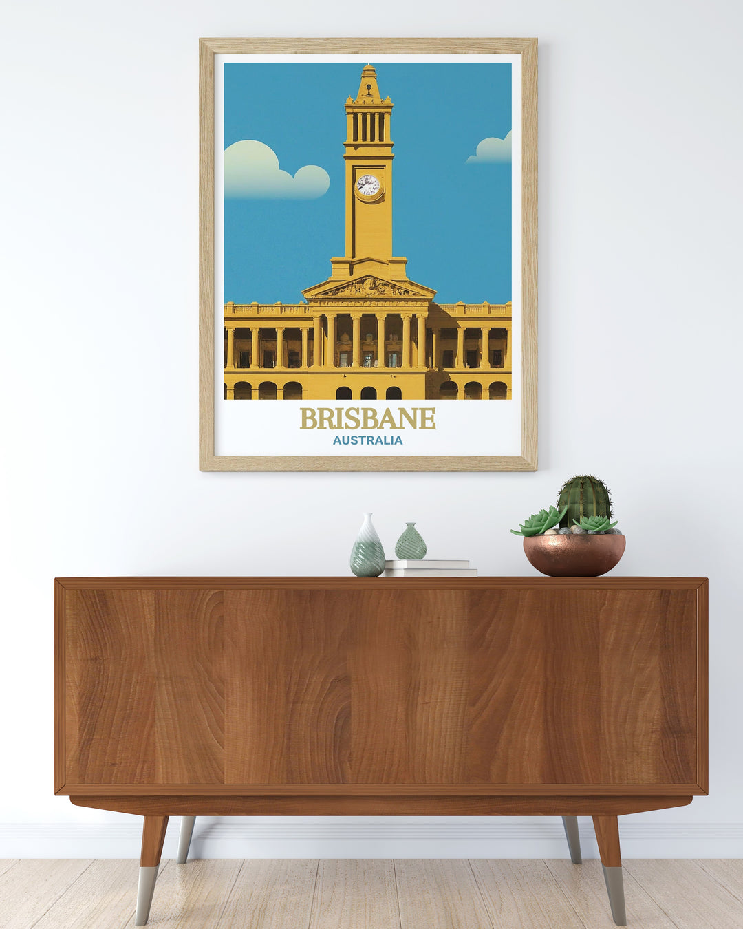 Brisbane Poster featuring City Hall and Clock Tower is a beautiful representation of Brisbanes architectural elegance. This wall art print is perfect for enhancing your living room bedroom or office with a piece that celebrates the charm and history of Brisbane