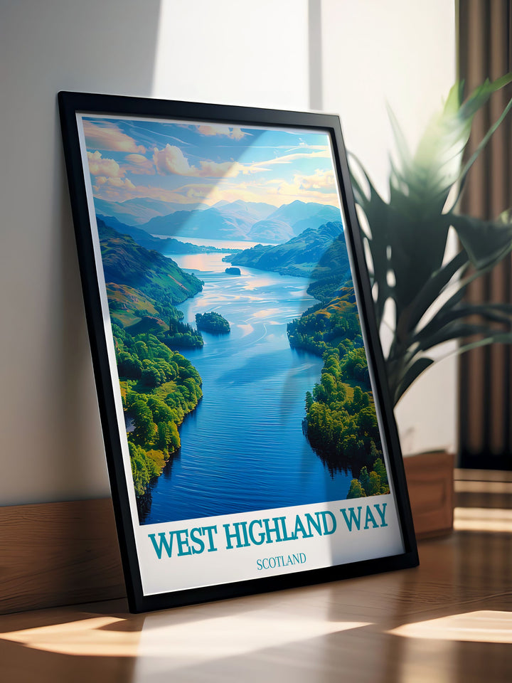 Stunning West Highland Way Poster Print with Loch Lomond capturing the breathtaking landscapes of Glencoe Scotland. This National Park Print is ideal for those who love hiking and exploring Scotlands great trails making it a perfect addition to any home decor.