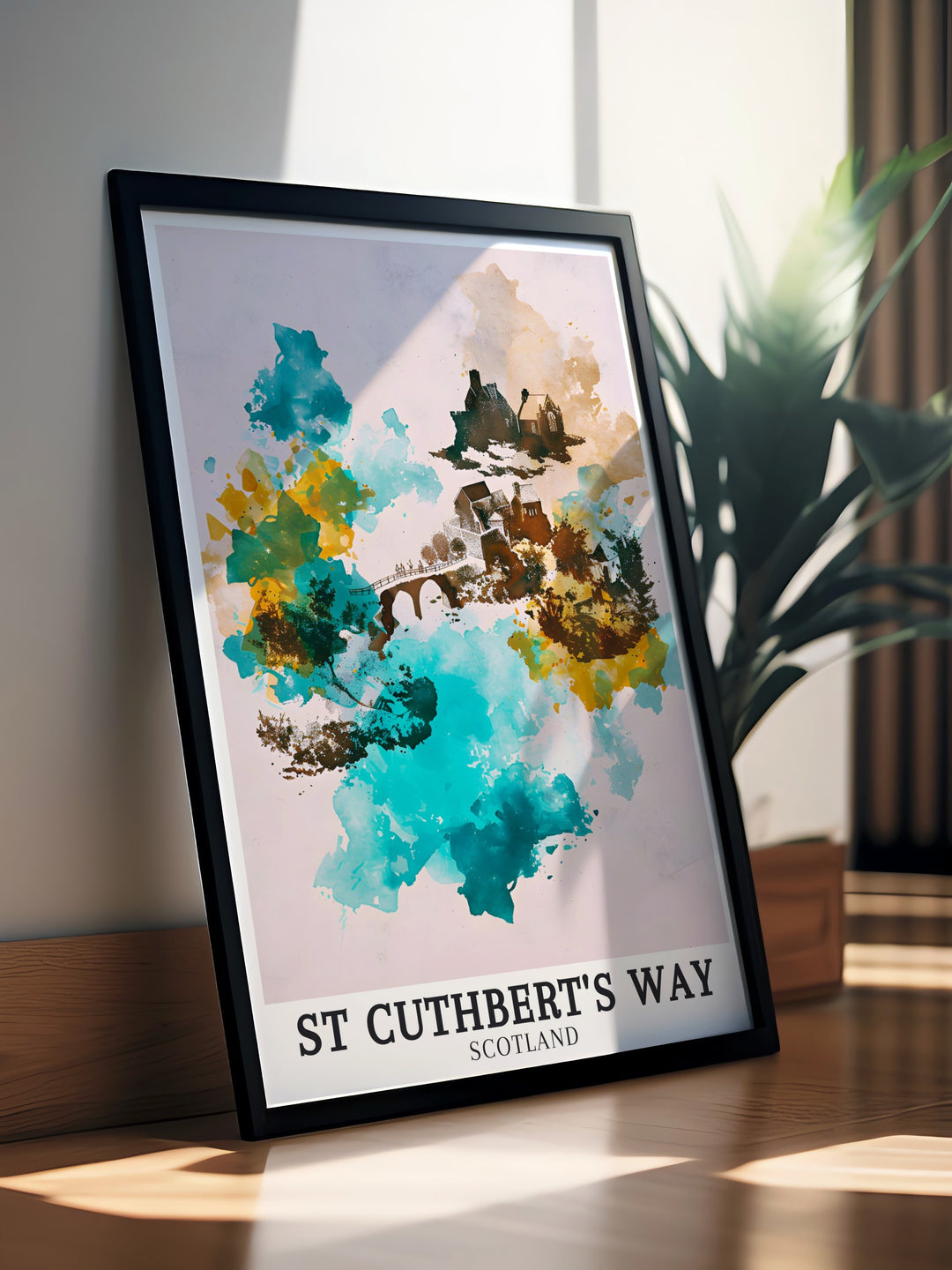 Explore Holy Island Walkhighlands through this Cuthberts Way poster with stunning views of Lindisfarne Castle and the Scottish Borders a beautiful addition to any home or office featuring vintage hiking art and Northumberland scenery