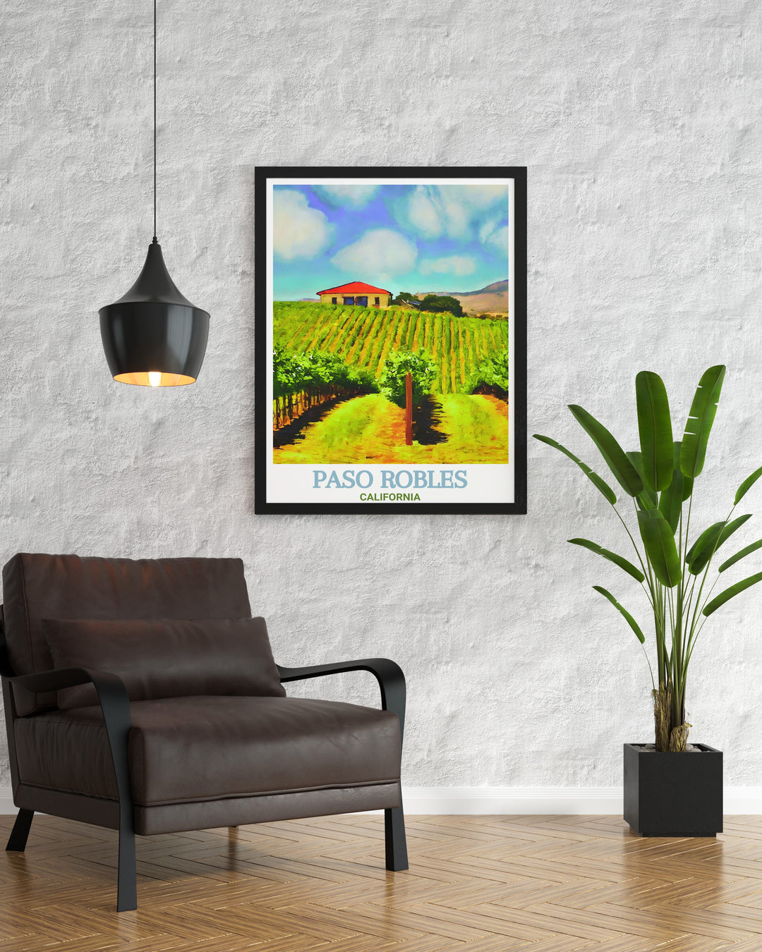 Paso Robles Vineyards and Wineries are celebrated in this vibrant art print. Featuring the serene landscapes of California Wine Country, this poster is an ideal choice for wine enthusiasts and travelers alike.