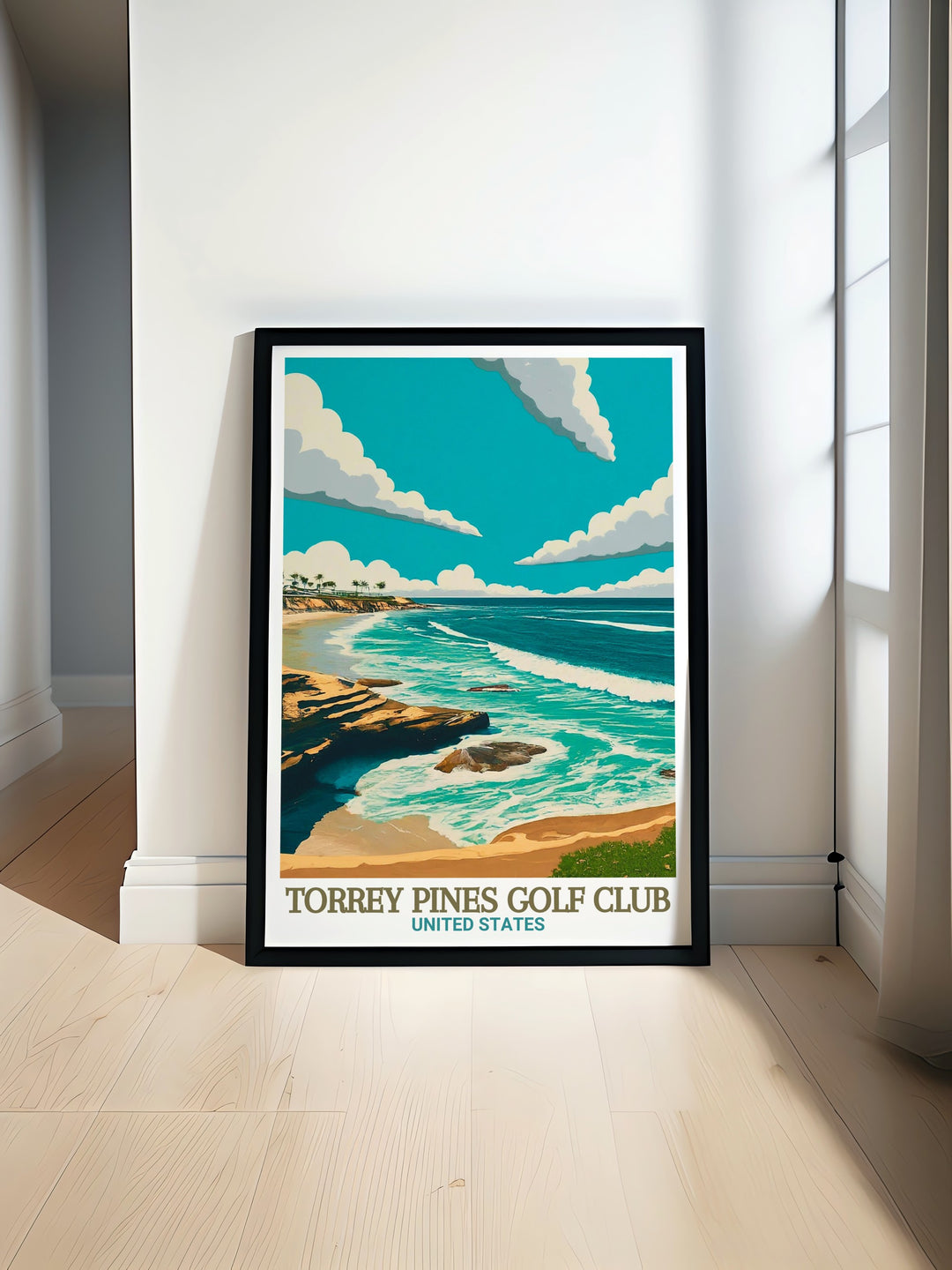 Torrey Pines art print featuring the serene landscape of Torrey Pines and La Jolla Shores perfect for housewarming gifts birthday gifts and anniversary gifts detailed depiction adds elegance to any room creating a focal point that inspires conversation and admiration