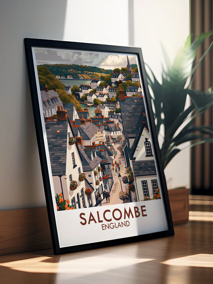 Salcombe Town Centre modern prints bring the serene beauty of this coastal town into your home with their elegant design and vibrant colors