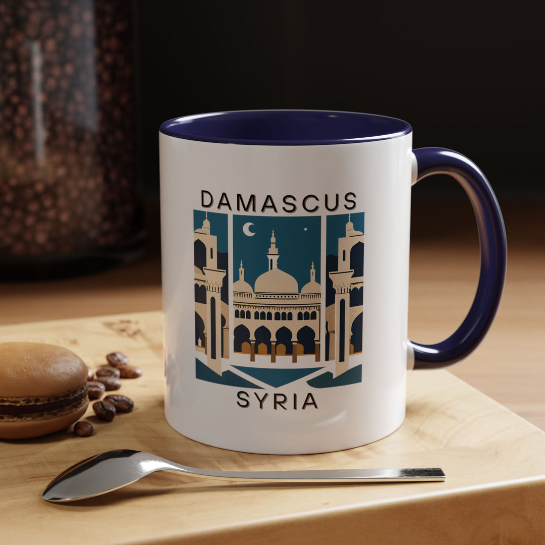 A stylish Damascus Syria mug featuring vibrant designs of the city’s rich history and architecture. Ideal for coffee or tea, this durable mug is a meaningful gift for travelers and art lovers who appreciate Syria’s heritage.