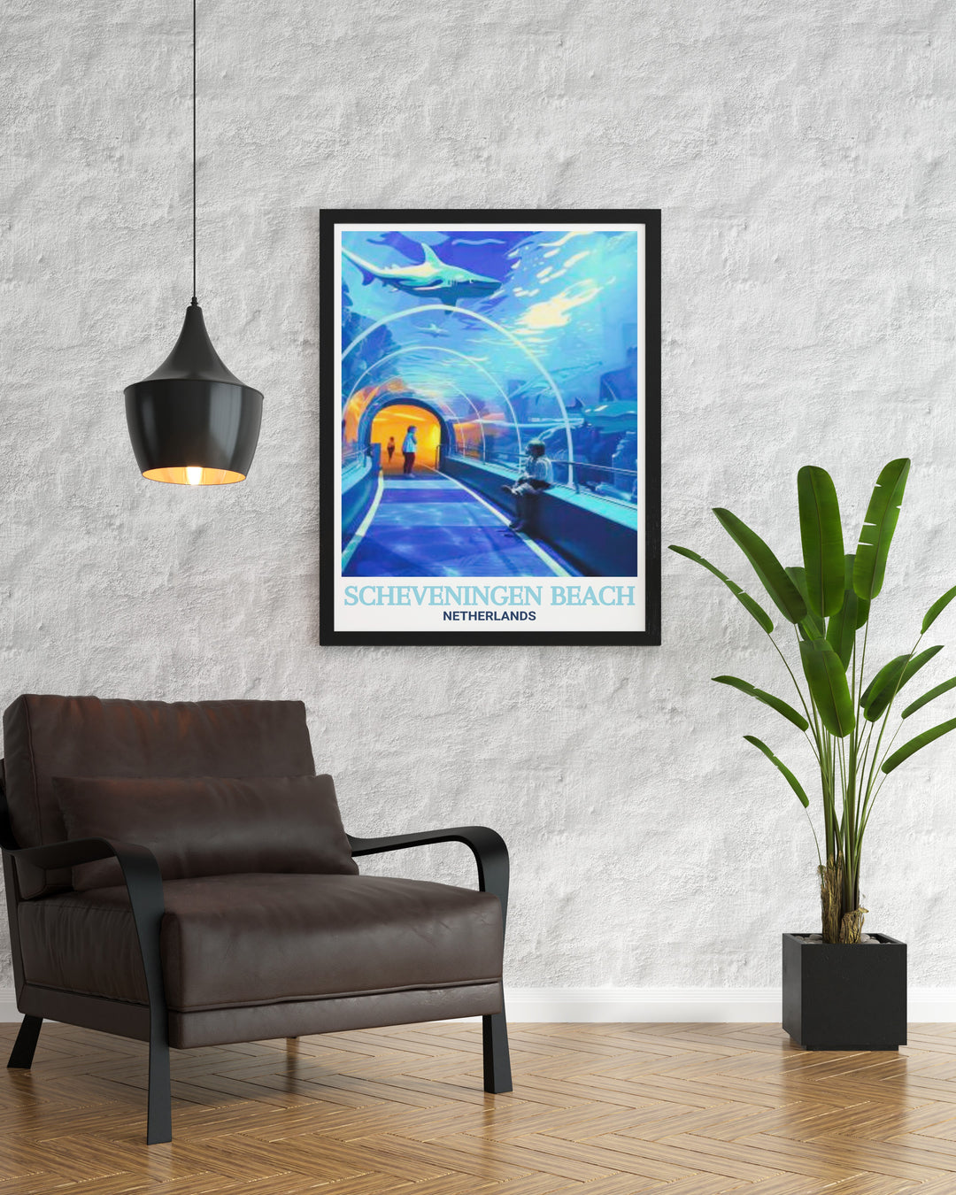 An elegant framed art print of SEA LIFE Scheveningen, Netherlands, showcasing the intricate details of the marine life exhibits. This artwork is perfect for ocean enthusiasts and aquarium lovers.