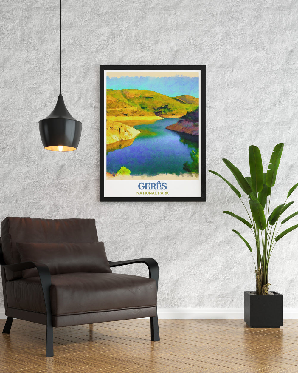 Vilarinho das Furnas Dam and Reservoir in Geres National Park is beautifully captured in this national park poster offering a serene and historic landscape perfect for your living room or bedroom this art print is an ideal addition to any home bringing the tranquility of nature indoors