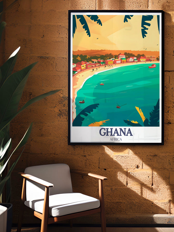 Bring a piece of Ghanas culture and beauty into your home with this Accra and Labadi Beach canvas art. Whether for personal décor or as a gift, this artwork is a tribute to Ghanas vibrant capital and its stunning coastline.