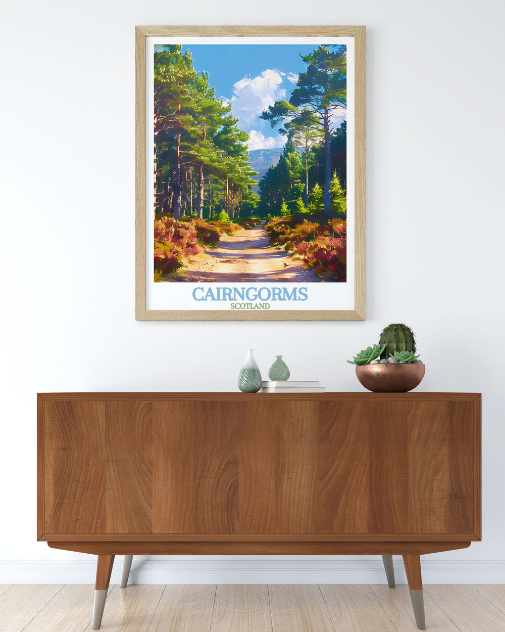 Rothiemurchus Forest wall art featuring the tranquil and stunning vistas of the Cairngorms. Ideal for nature lovers and travel enthusiasts. This artwork brings the peace and beauty of the Scottish Highlands into your living room or office.