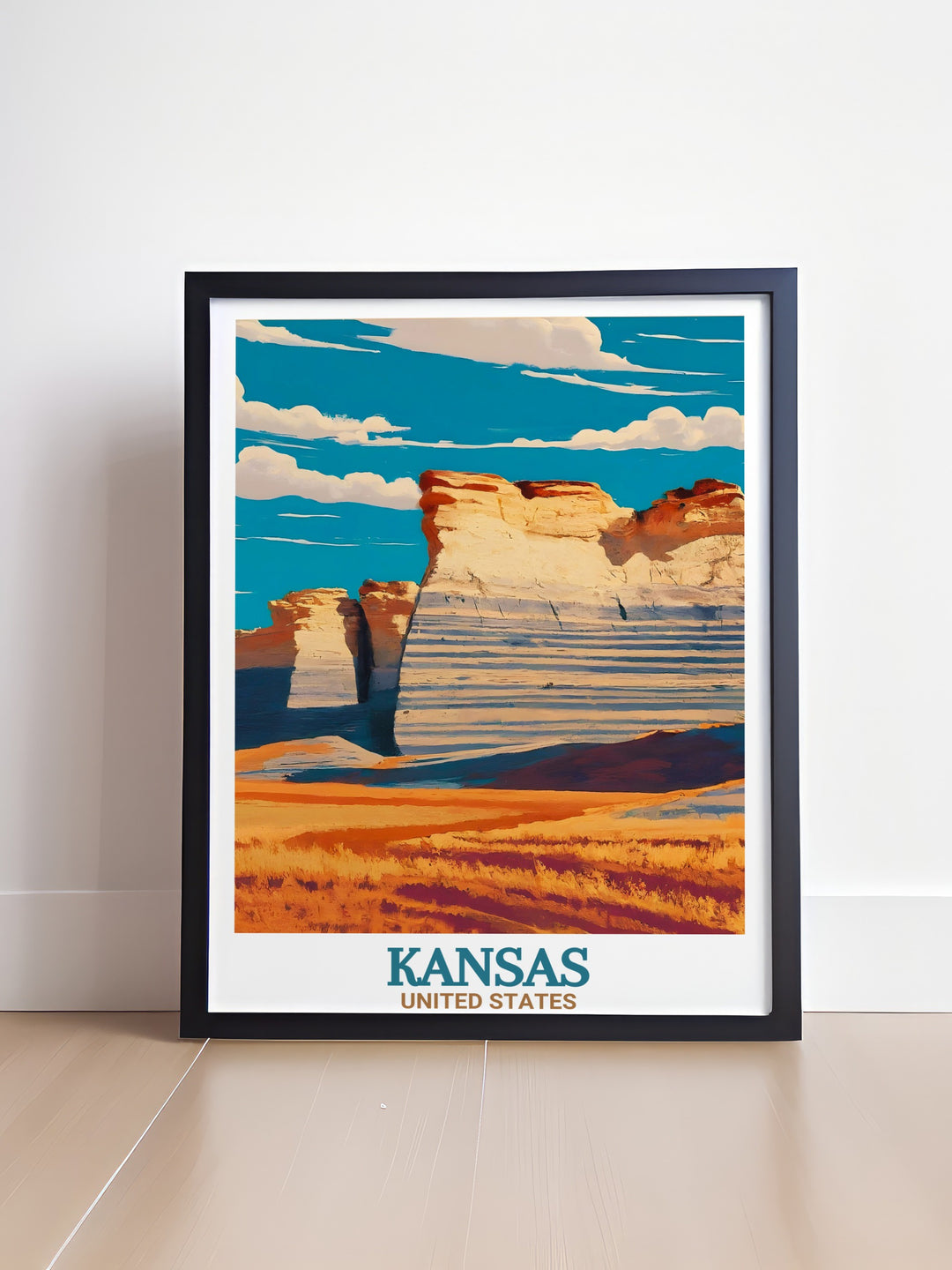 Monument Rocks Framed Art Print highlights one of Kansass most iconic natural landmarks in a clean, black and white design. The detailed line work brings out the beauty of the formations, creating a stunning focal point for your home. Great for art lovers and travelers alike, this print makes a thoughtful gift.