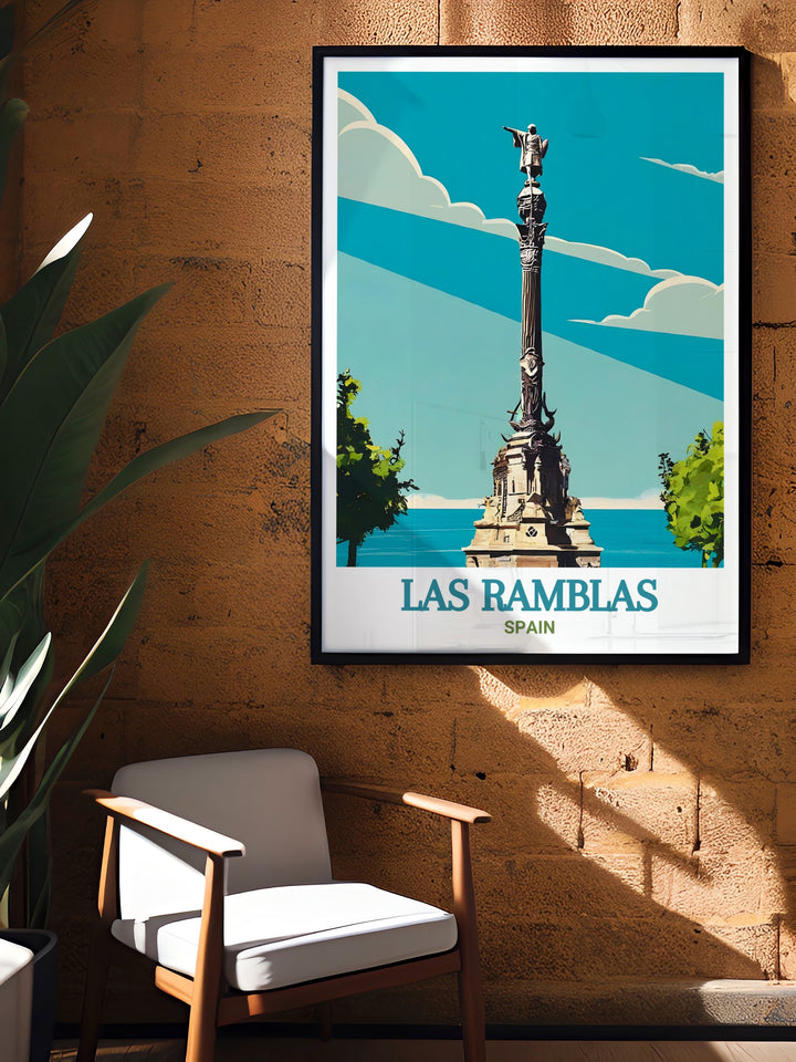 Add a piece of Spains vibrant culture to your home with this wall art of Las Ramblas, Barcelona. The artwork captures the lively atmosphere and unique charm of this bustling street, making it a great gift for travel enthusiasts.