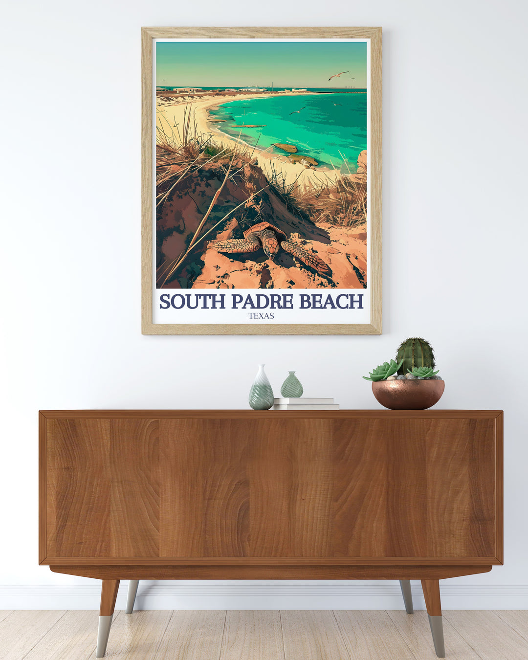 This canvas art print of South Padre Beach and Malaquite Beach captures the peaceful essence of the Texas coast. With its detailed illustration of the sandy shores and rolling waves, this artwork is ideal for coastal decor, making it a great addition to your living room, bedroom, or office space.