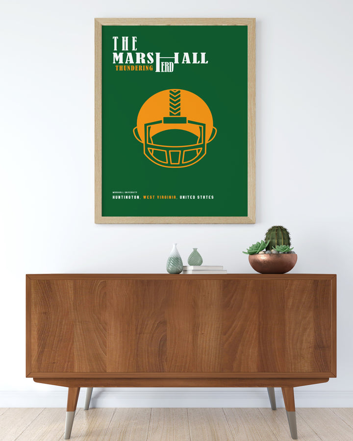 Joan C Edwards Stadium art print is a must have for Marshall Thundering Herd fans. This retro college poster adds a dynamic touch to your home decor while celebrating the excitement of Marshall Football and the proud traditions of Huntington West Virginia.