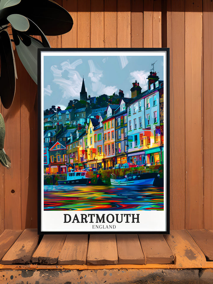 The serene flow of Dartmouth Harbour and the rugged coastline of South Devon are beautifully captured in this travel print. Whether displayed in a living room or office, this artwork offers a glimpse of Englands coastal heritage and natural beauty.