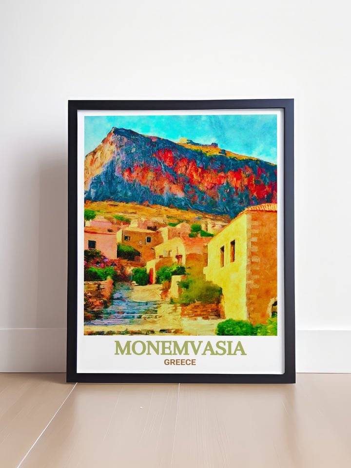 Castle of Monemvasia Wall Art capturing the majestic beauty of the castle that crowns the town of Monemvasia, surrounded by the endless horizon of the sea. This artwork offers a glimpse into Greeces storied past, making it an ideal addition to any art collection.