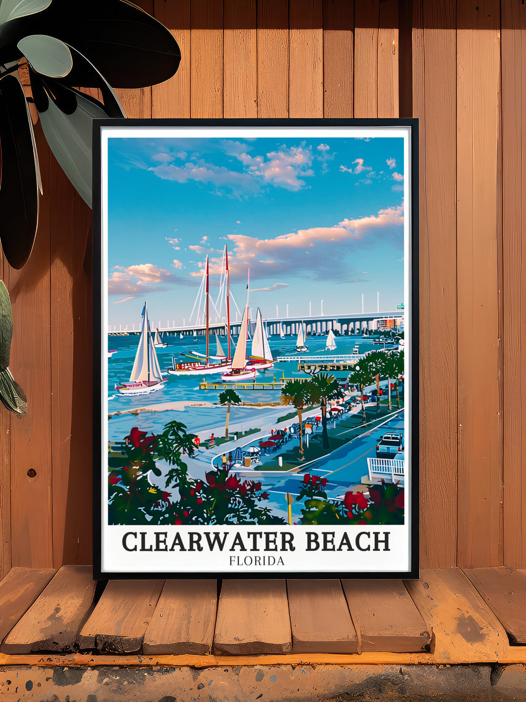 Beach Walk Travel Art Posters. Showcasing the tranquil settings of Clearwater Beach and Clearwater Memorial Causeway, these travel art posters are great for beach wall art and ocean themed decor. Bring a piece of Florida into your home.