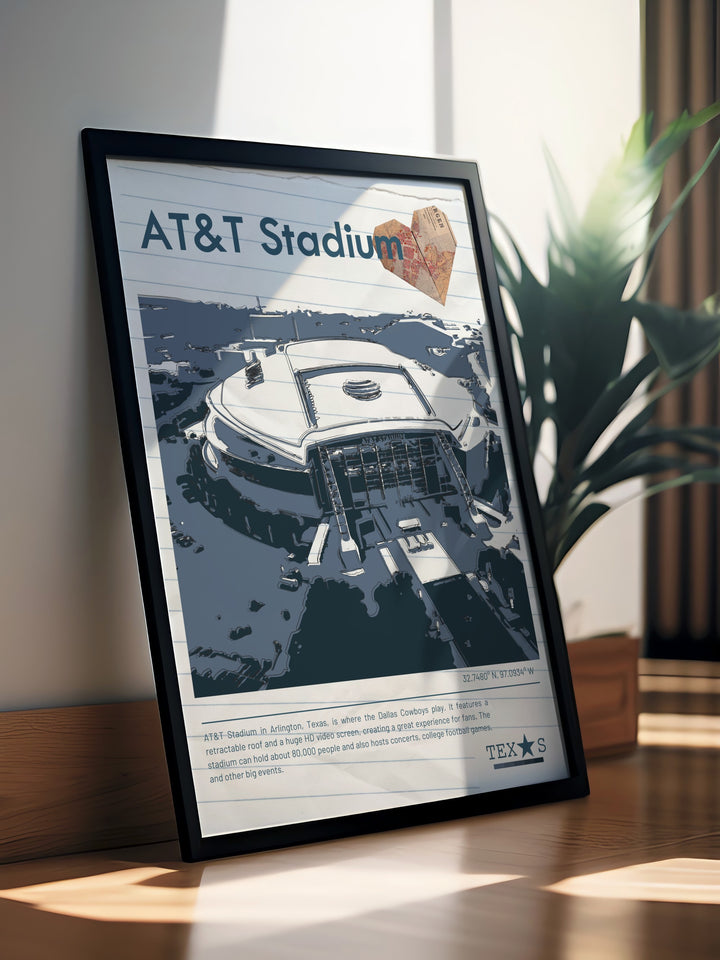 Celebrate Texas sports with a Travel Poster featuring the Dallas Cowboys at AT and T Stadium Texas Rangers at Globe Life Field and Dallas Stars at American Airlines Center great for sports enthusiasts