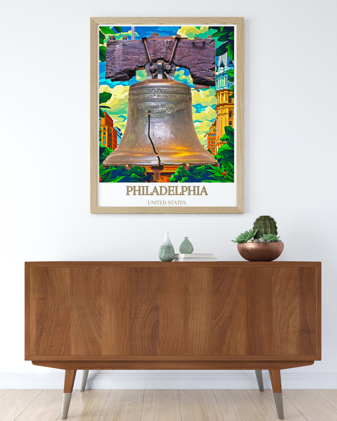 Classic Liberty Bell artwork in a Philadelphia travel print perfect for stylish wall decor and memorable gifts