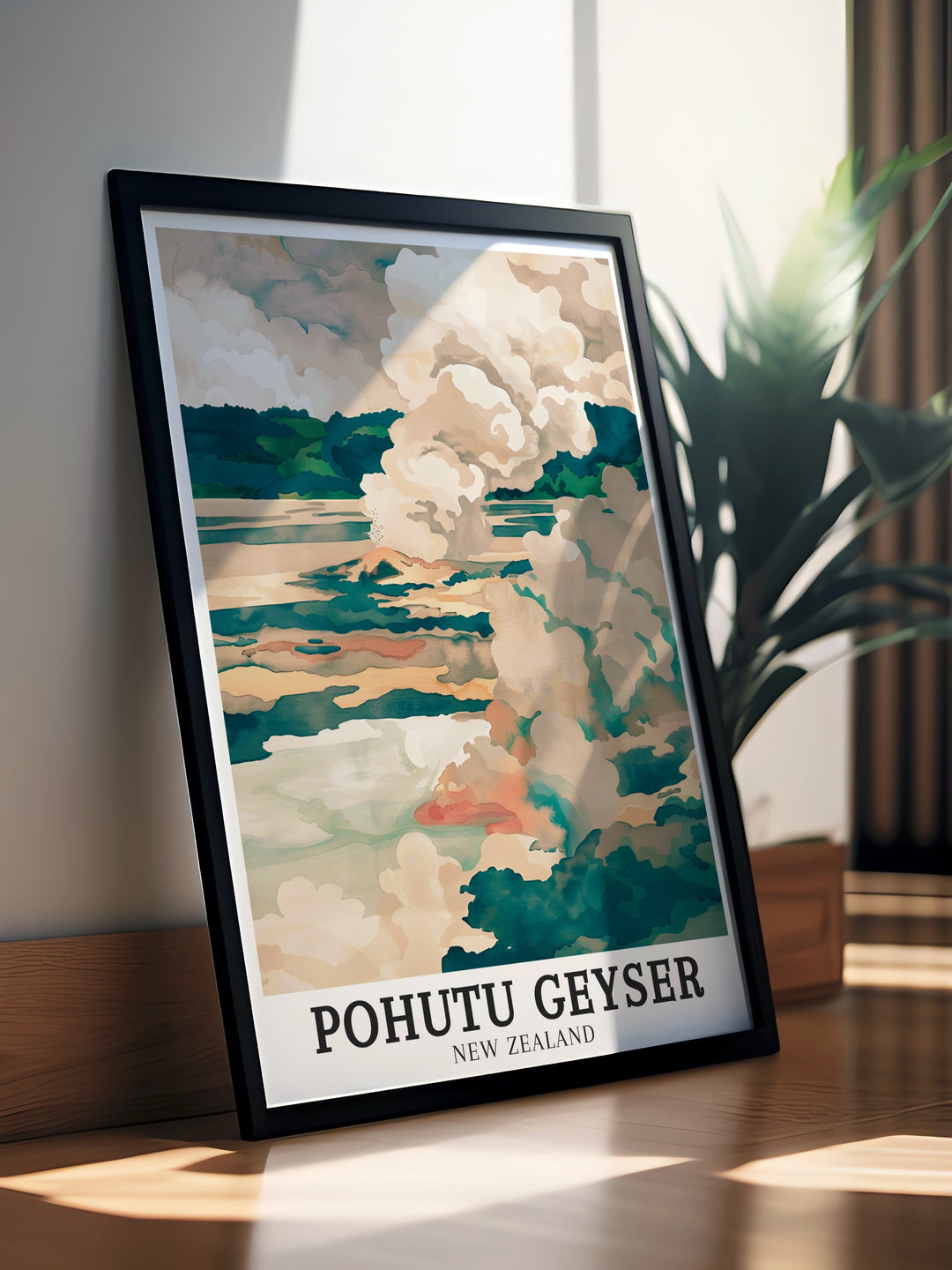 The power of New Zealands Pohutu Geyser is captured in this stunning travel print, showcasing its magnificent eruptions in Rotorua. Paired with the vibrant geothermal landscapes of Wairakei and Kuirau Park, this art piece brings New Zealands geothermal wonders to life, perfect for home decor or a travel gift.