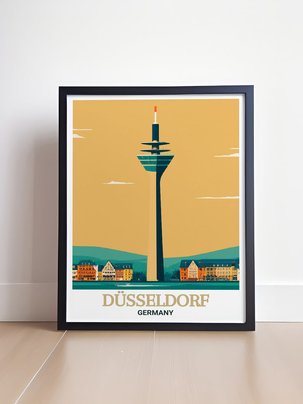 Featuring the Rheinturm in Düsseldorf, this travel print offers a striking view of one of Germanys most well known landmarks. The clean, modern lines and beautiful cityscape make it an excellent choice for those looking to add a touch of European style to their decor.