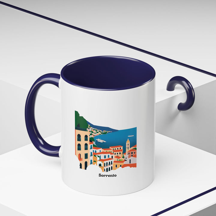 An Amalfi Coast-inspired Sorrento Italy Mug designed for coffee and tea lovers. With a ceramic build, colorful accents, and practical features, it is both a functional kitchen addition and a travel keepsake.