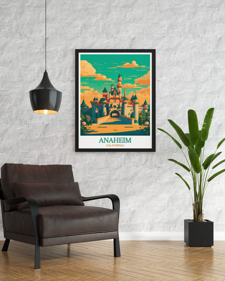 Poster of Anaheims Disneyland Resort capturing the essence of the parks unique charm and magical spirit. Perfect for enhancing your living space with a touch of Disney magic.