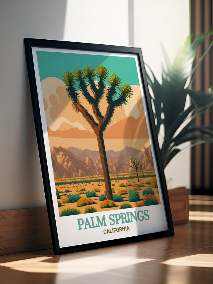 Palm Springs and Yellow Hotel travel art capturing the vibrant landmarks in exquisite detail. This print brings the beauty of Palm Springs architecture and natural landscapes into your home, making it a perfect gift for art and travel enthusiasts.