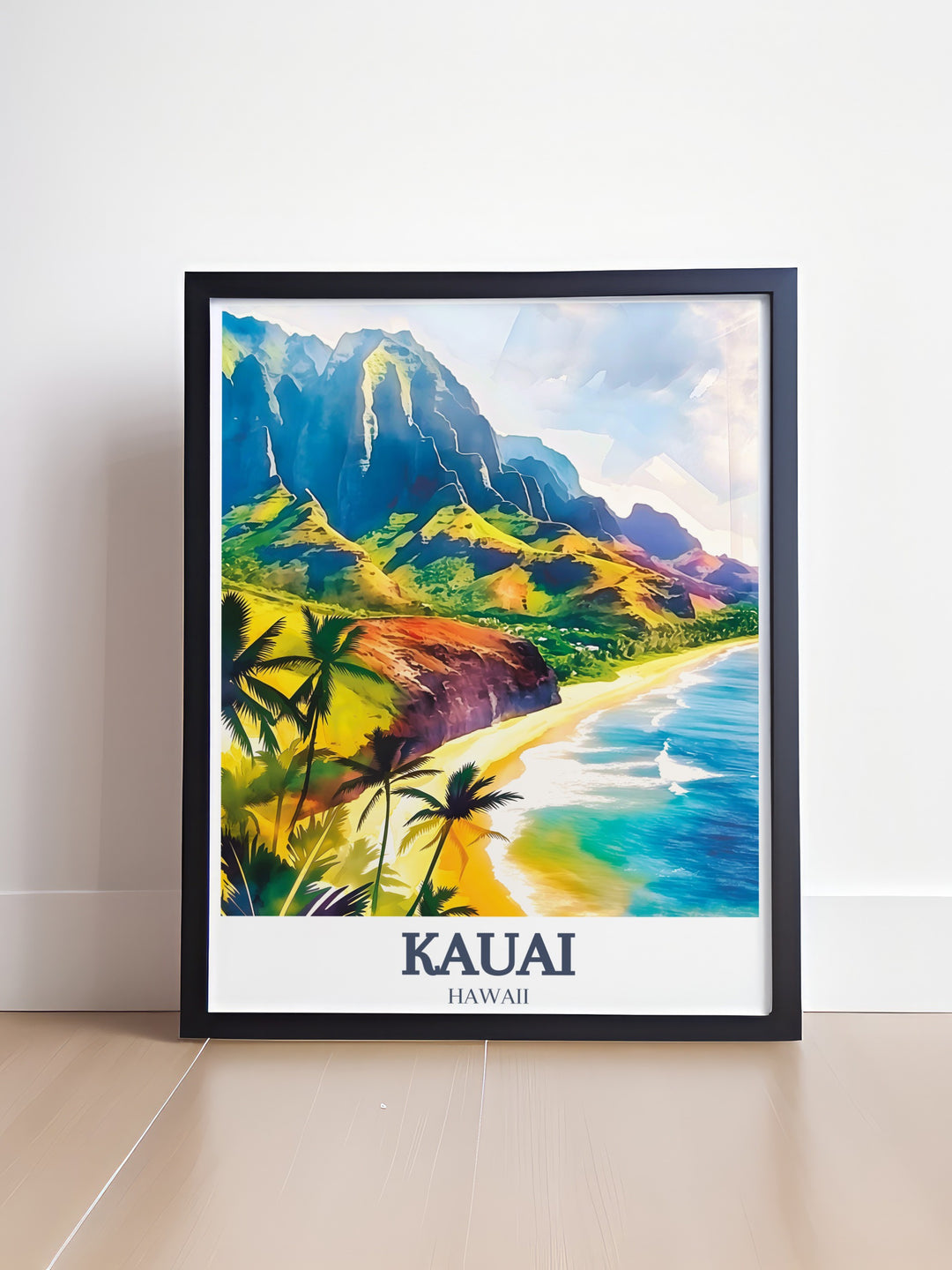 Na Pali Coast and Poipu Beach are featured in this beautiful Hawaii travel poster. This Kauai wall art is a great addition to any space, perfect for creating a serene atmosphere and adding an element of nature to your decor. Ideal for gifts for travelers and nature lovers.