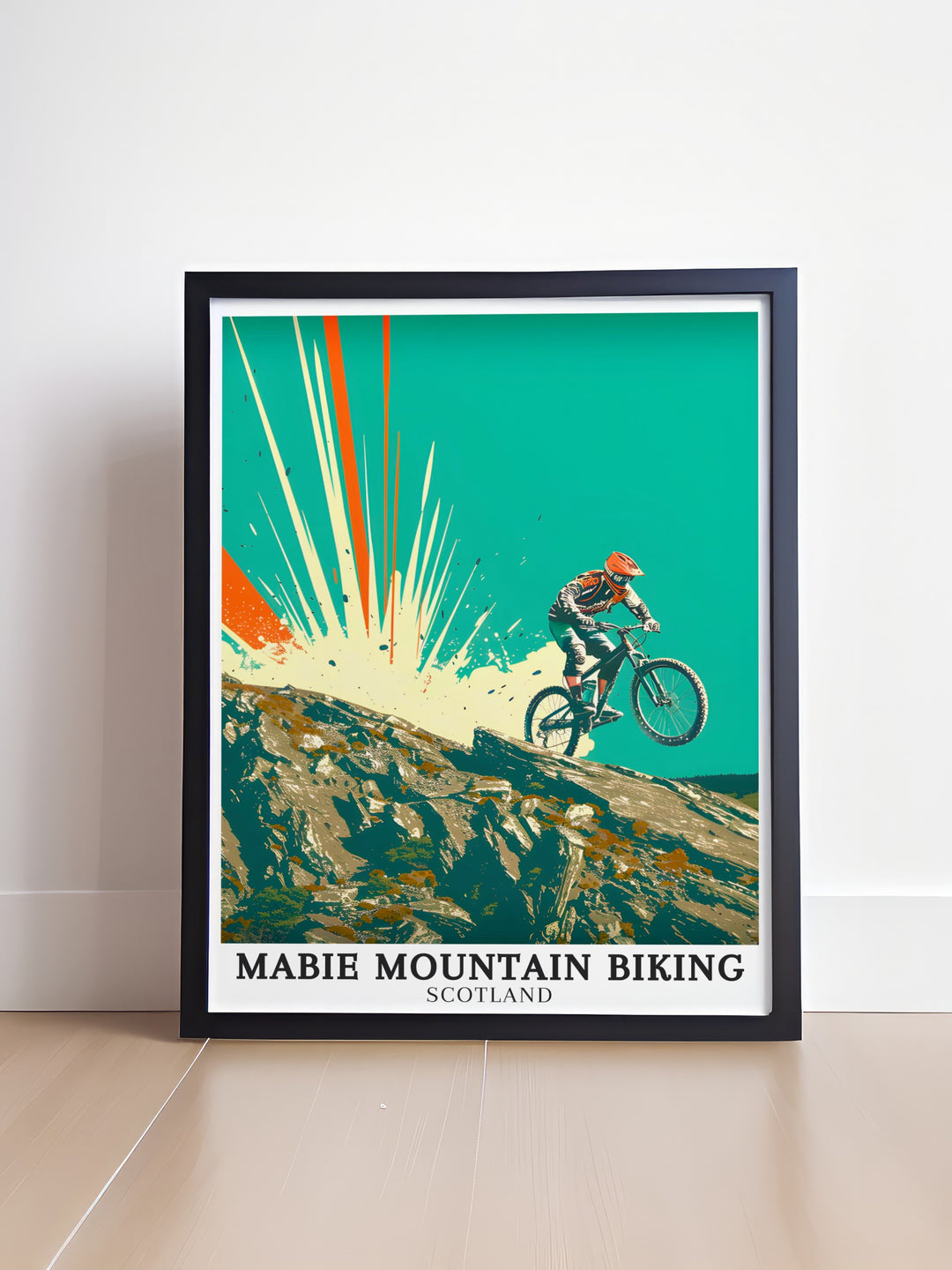 Mountain biking wall art. Bringing the exhilarating experience of Mabie Mountain Biking and the Black Route to your walls, this art captures the essence of outdoor adventure. Ideal for decorating any space with a touch of excitement.