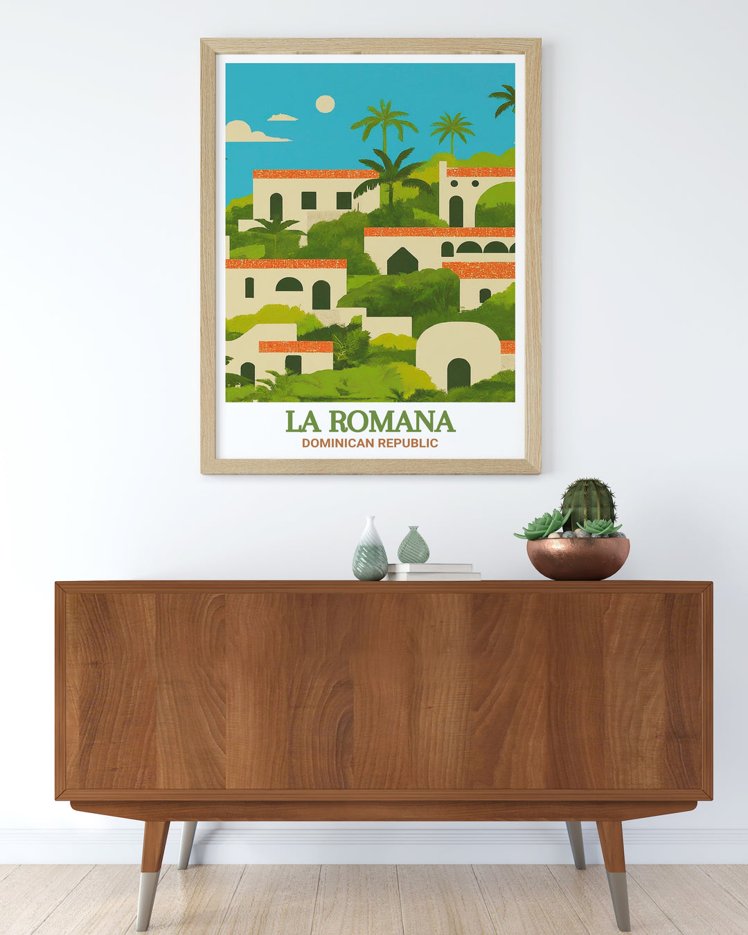 Colonial charm meets Caribbean beauty in this detailed art print of La Romanas Altos de Chavón. The intricate stonework and lush greenery make this piece a captivating addition to any art collection, celebrating the essence of Caribbean history.