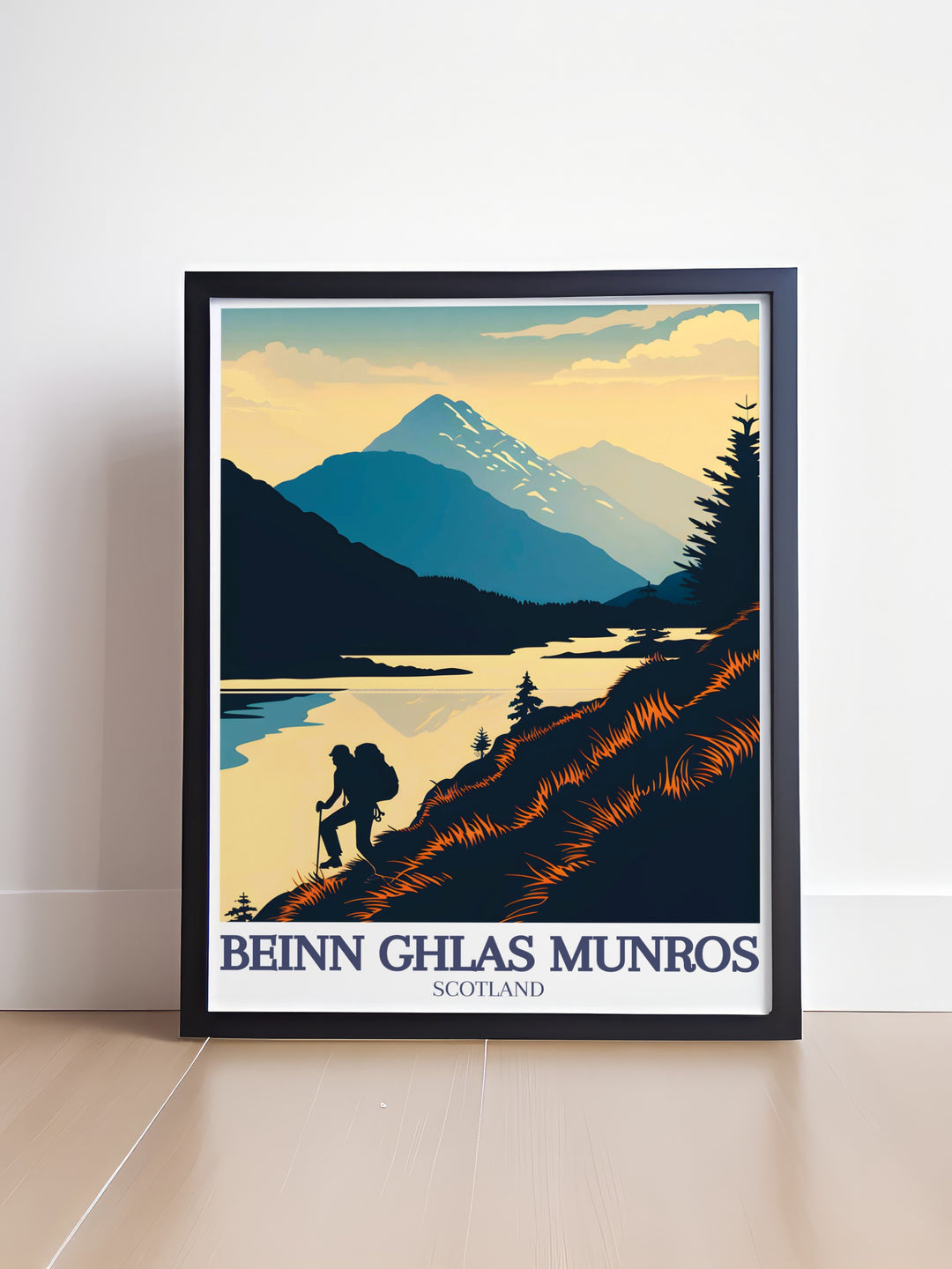Loch Tay travel poster featuring Ben Lawers and Beinn Ghlas highlighting the picturesque views of the Scottish Highlands. Perfect addition to your wall art collection.