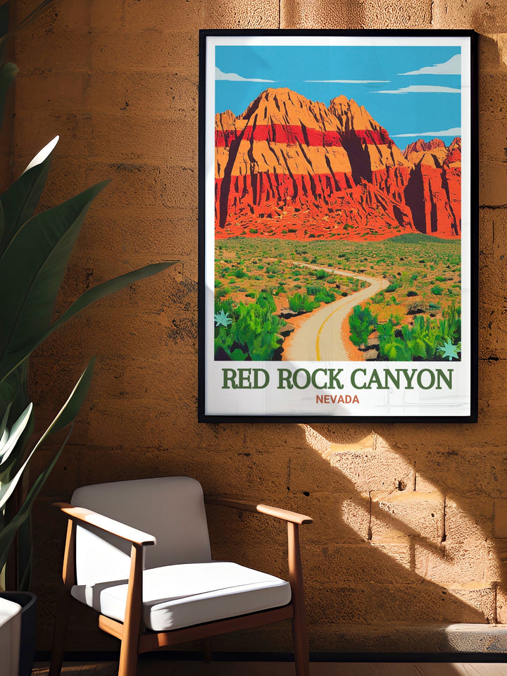 Red Rock Canyon and Red Rock Escarpment artwork offering a sophisticated design for those seeking to incorporate the natural beauty of Nevada into their living space with a modern decor piece that highlights the desert landscape.