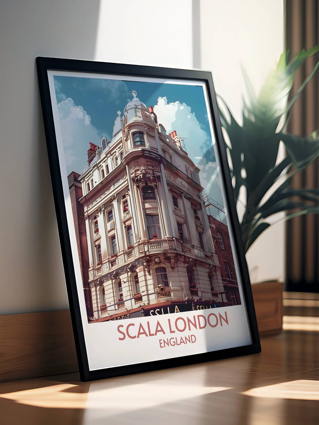 Music venue print of Scala Londons exterior façade highlighting its stunning Art Deco architecture a tribute to the history and culture of Londons rock music scene ideal for those who appreciate both music and architectural artistry in their wall decor