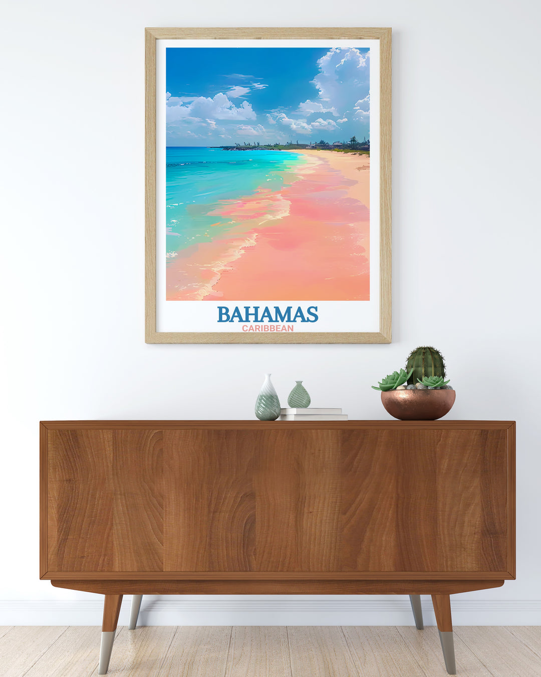 Pink Sands Beach Print features the stunning natural beauty of the Bahamas, with its iconic pink shoreline and calm Caribbean waters. This framed art is a beautiful way to bring the islands magic into your home, offering a timeless piece of décor.