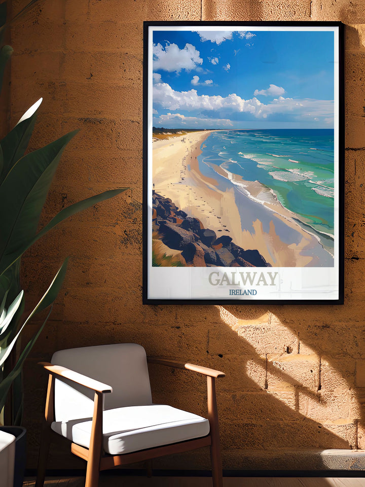 Perfect for Ireland lovers, this Galway Travel Print highlights the best of both city and coastal life. The black and white design brings elegance to your décor, while the detailed map of Galway and Silverstrand Beach makes it a captivating art piece.