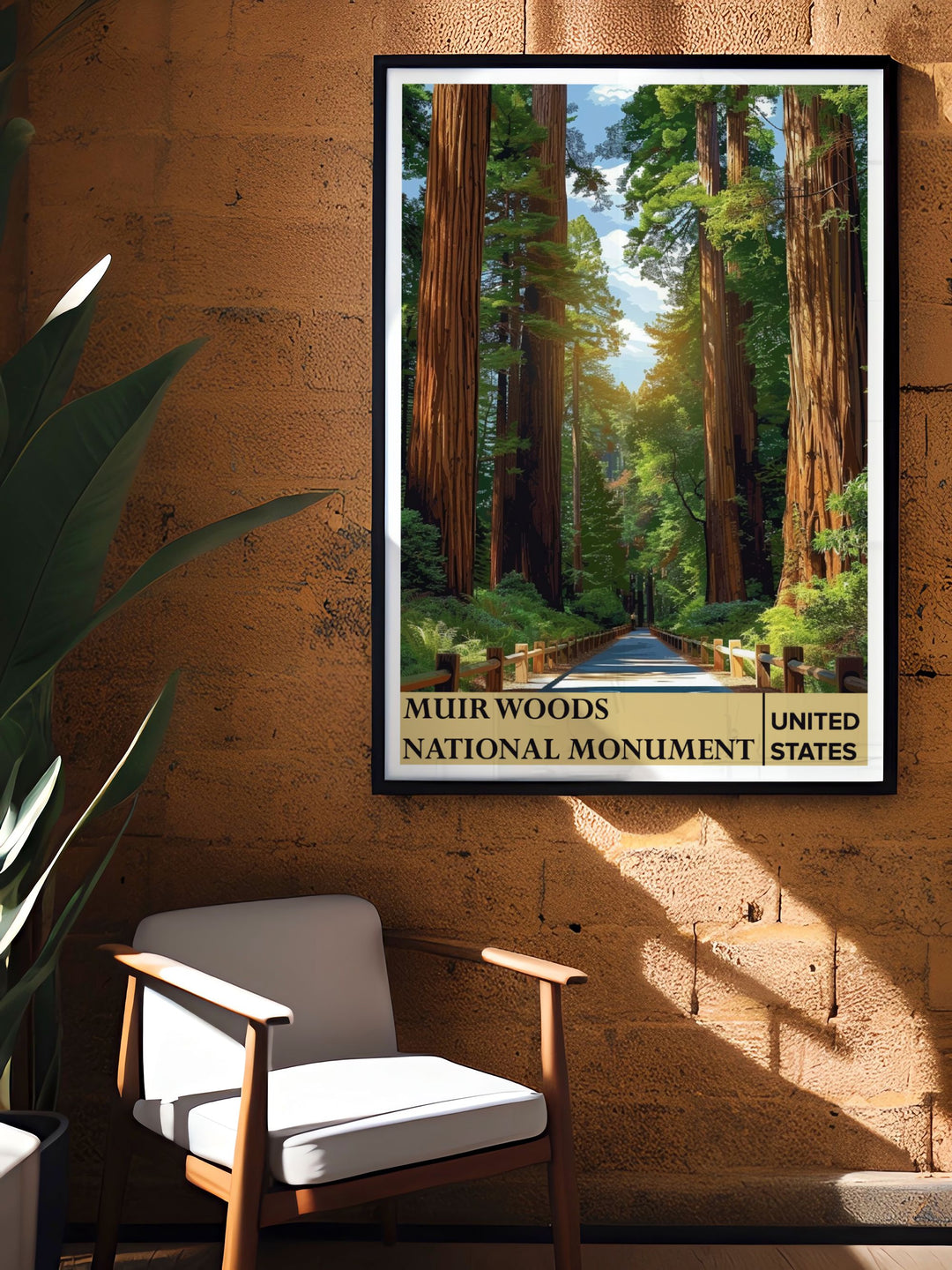 Trails modern prints designed to bring a touch of nature into your home decor featuring the majestic beauty of Muir Woods National Monument and its serene landscapes