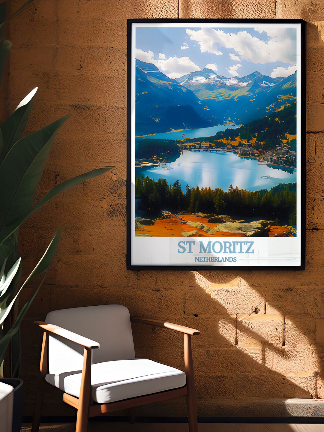 Bring the majestic beauty of Switzerland into your home with this poster, featuring the iconic St Moritz and the serene Engadin Valley.