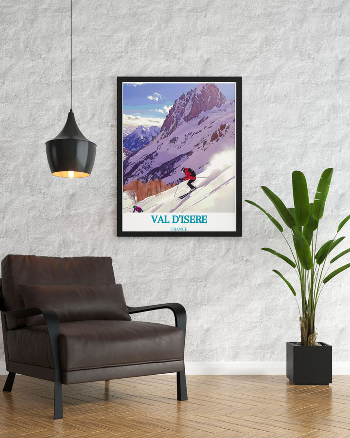 Explore the rich history and exhilarating ski culture of Val dIsere with this detailed art print of La Face de Bellevarde.